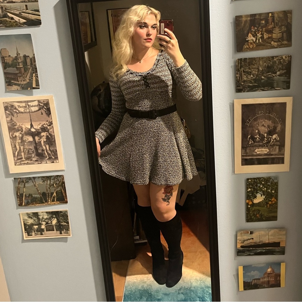 70s Black & White knit corset minidress